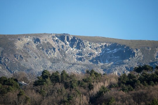 Summer in the Sierra de Bejar. Close-up of the Sierra de Bejar in June with little snow, Salamanca