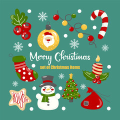 Set of Christmas, New Year holidays. Cute hand drawn vector illustraton.