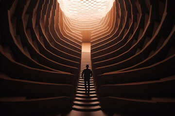 Magical infinite staircase and person standing on it generative ai - obrazy, fototapety, plakaty
