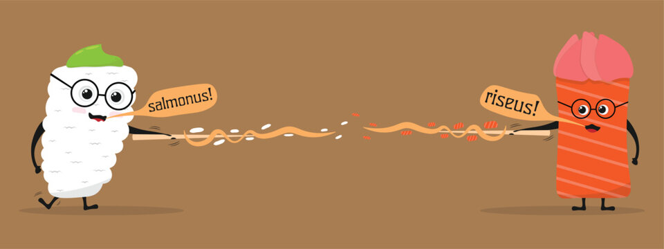 Sushi friends doing magic, casting spells. Cute sushi cartoon character vector design. Kawaii food character design. Cartoon japanese food - Powered by Adobe