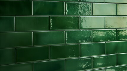 Green glazed ceramic subway tile, modern minimalist interior design detail