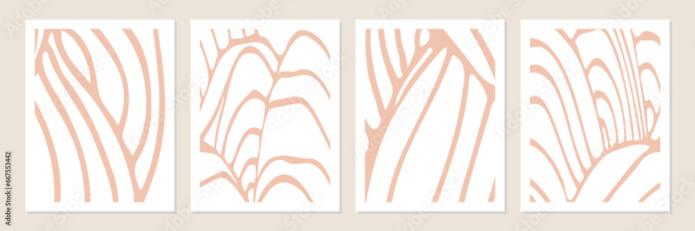 Poster set of vector organic abstract minimalist shapes in neutral colors.
