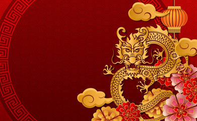 Chinese dragon paper cut relief flower cloud lantern decoration