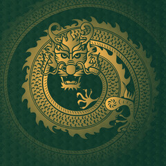 Chiense golden dragon with green background