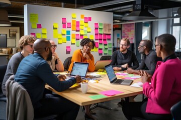 Diversity teem. Designer's meeting at modern office. AI generated