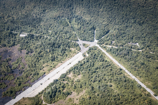 Aerial view of the old Zeljava airbase next to the Border of Croatia and Bosnia and HErzegovina.