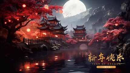 Happy chinese new year 2024 the dragon zodiac sign.  - obrazy, fototapety, plakaty