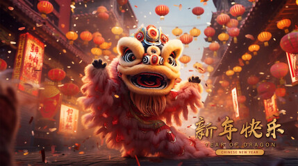 Happy chinese new year 2024 the dragon zodiac sign.  - obrazy, fototapety, plakaty