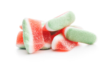 Watermelon jelly candies isolated on white background.