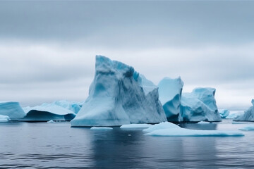 Majestic icebergs floating in arctic see generative ai