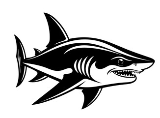 Logo Vector Illustration of Shark in Trendy Flat Isolated on White Background.