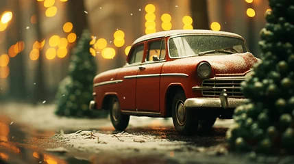Foto auf Leinwand Christmas truck. Vintage vector illustration © alexkich