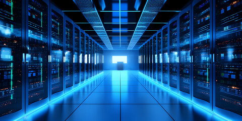 Advanced and HighTech Data Center with Servers ,Server rack inside data center