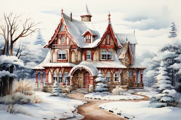 Fototapeta premium old house in the snow