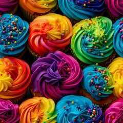 Fototapeta na wymiar Close-up image of rainbow Cupcakes. seamless picture