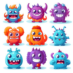 Obraz premium cute monsters in catalog style, 2d vector, digital art, on a transparent background