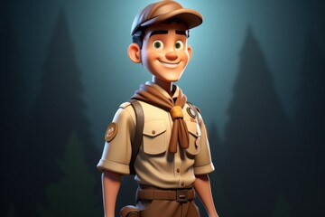 american boy scout cartoon - obrazy, fototapety, plakaty
