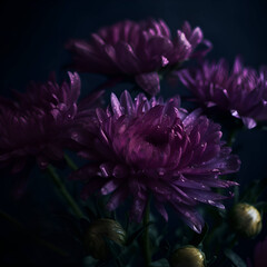 beautiful purple chrysanthemum flowers on a dark background