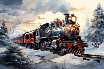 old locomotive in winter - obrazy, fototapety, plakaty
