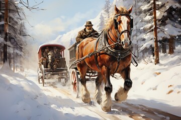 Fototapeta na wymiar horse and carriage in winter
