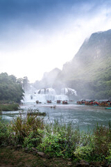 Fototapeta premium view of Detian or Ban Gioc waterfall, Cao Bang, Vietnam. Ban Gioc waterfall is one of the top 10 waterfalls in the world
