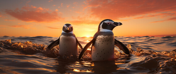 Wild lebende Pinguine in Südafrika - obrazy, fototapety, plakaty