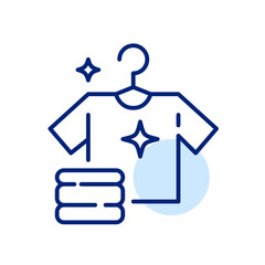 High quality laundry service. Sparkling clean t shirt and folded towels. Pixel perfect, editable stroke icon