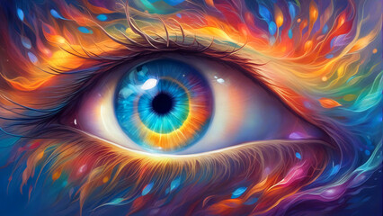 Close up of colorful eye. - obrazy, fototapety, plakaty