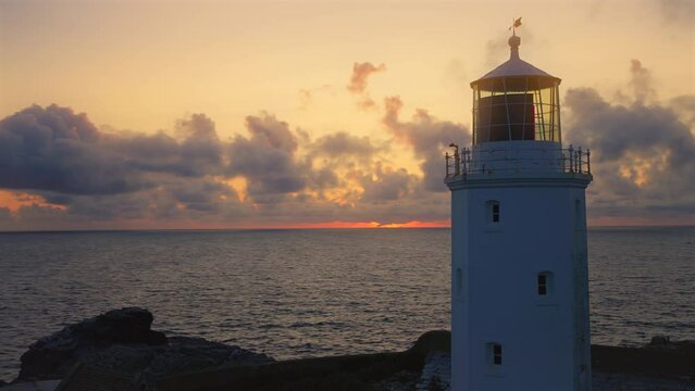 Lighthouse Godrevy in Cornwall at sunset