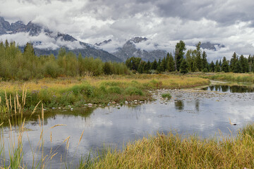 An intimate view on the shores of the Snake River, near the Snake River Overlook in the Grand Teton National Park