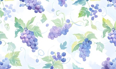 Watercolor grape pattern illustration,Generative AI - obrazy, fototapety, plakaty