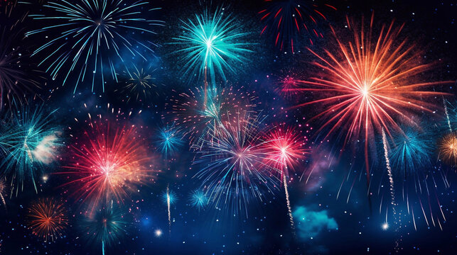 Abstract colored firework background with free space for text