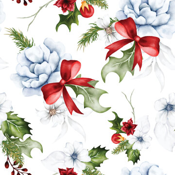 beautiful seamless pattern floral and Christmas ornament