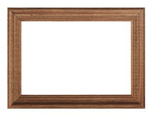 Horizontal classic wooden photo frame with copy space isolated on transparent background. PNG...