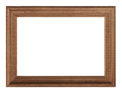 Horizontal classic wooden photo frame with copy space isolated on transparent background. PNG format clip art.