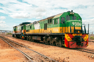 An old diesel locomotive train at Tsavo East National Park, Kenya