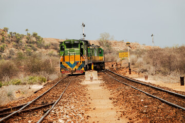 An old diesel locomotive train at Tsavo East National Park, Kenya