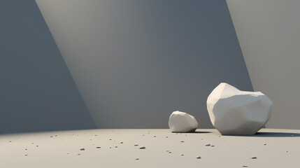 3D rock collapse. Stone bolder with copy space - obrazy, fototapety, plakaty