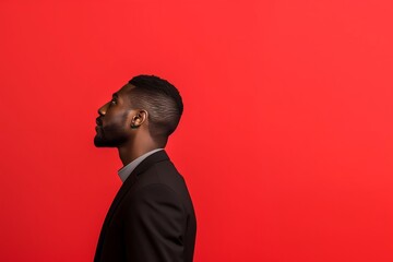 Obraz premium portrait of a man in profile isolated on a red background