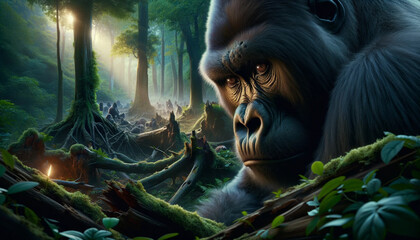 Protecting Primate Paradise: Conservation Strategies for Gorilla Habitats - obrazy, fototapety, plakaty
