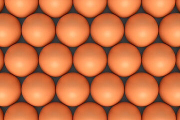 Many farm raw organic brown chicken eggs background from local market