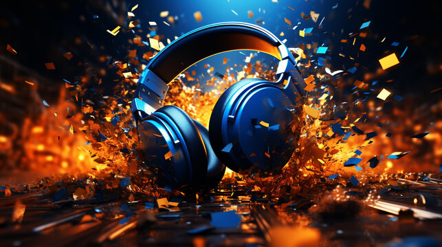 Sound elements with explosion effect. 3d vector mobile application icon with notification
