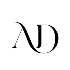 AD monogram logo signature icon. Elegant intertwined alphabet initials. Serif letter a, letter d. Luxury lettering sign. Modern deco design, fashion, beauty spa, wedding style characters typography.