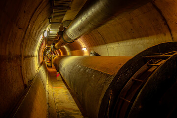 Long water pipe tunnel underground - obrazy, fototapety, plakaty