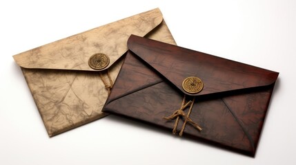 of an antique-style envelope set against a clean white background. Ideal for capturing the allure of retro and vintage aesthetics."