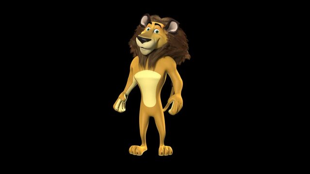Happy Animated Lion Waggling The Eyebrows And Smiling At The Camera Playfully Standing On Two Feet In Transparent Background.