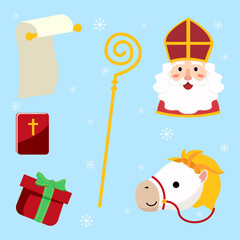 Set St Nicholas day icon with cute sinterklaas and horse