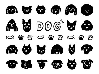 手描きの犬アイコンセット　モノクロ