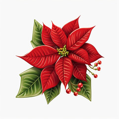 Traditional Holiday Clipart of Poinsettia Isolated on White Background