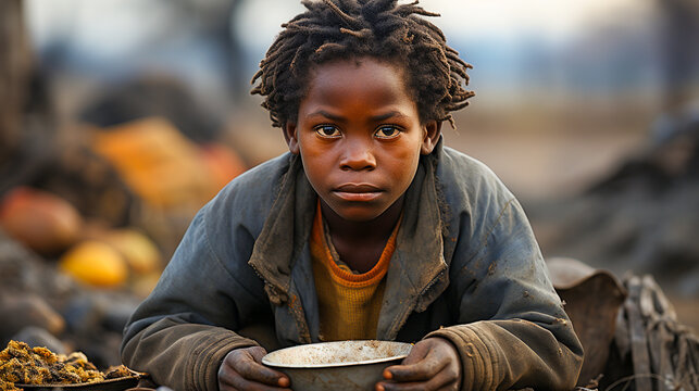 Sad Poor Starving Little African child background
